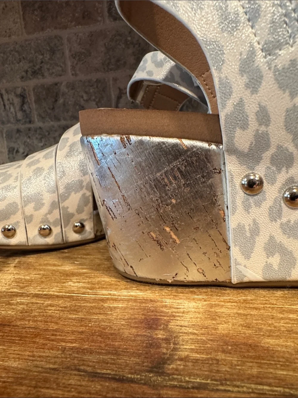 Corkys Silver and White Leopard Print Wedge Sandals